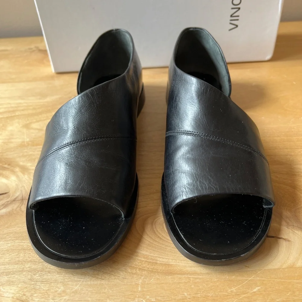 Vince Black Open-Toe Leather Loafers - Picture 5 of 10